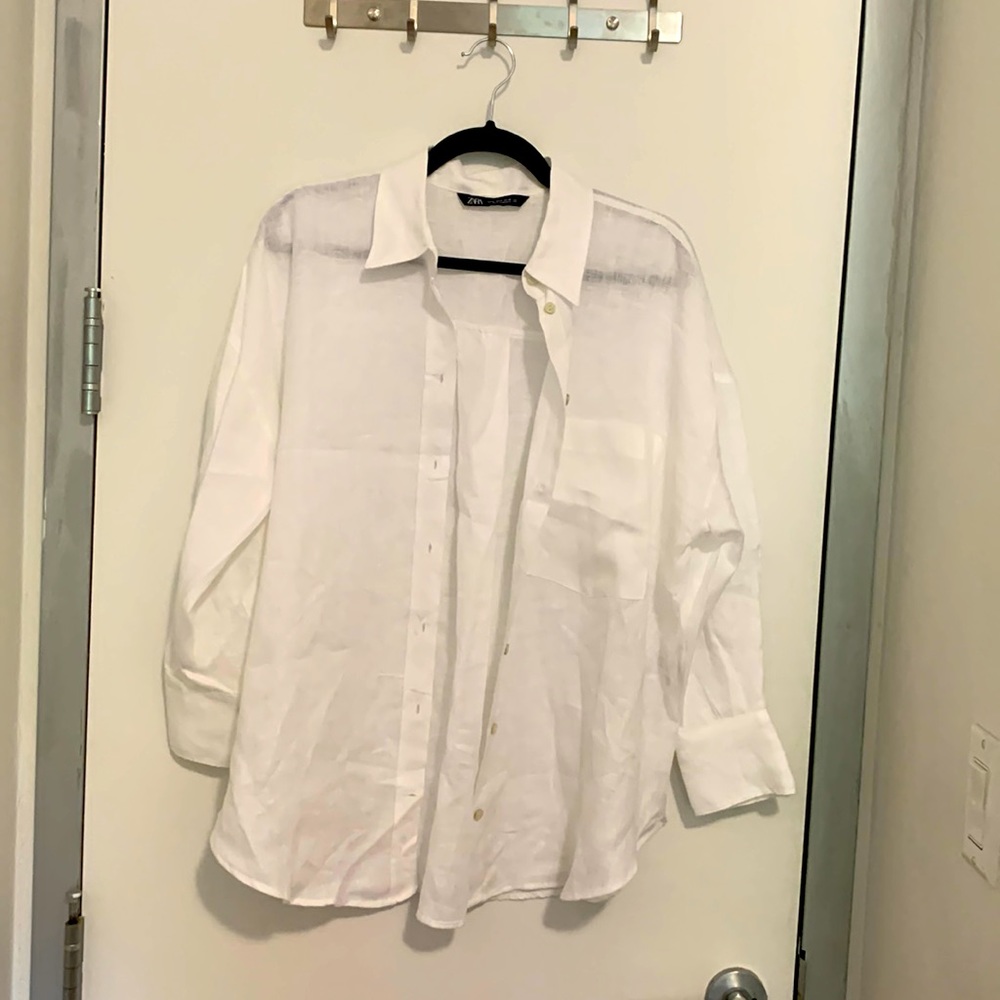 Zara 100% linen shirt (white, women's size M)